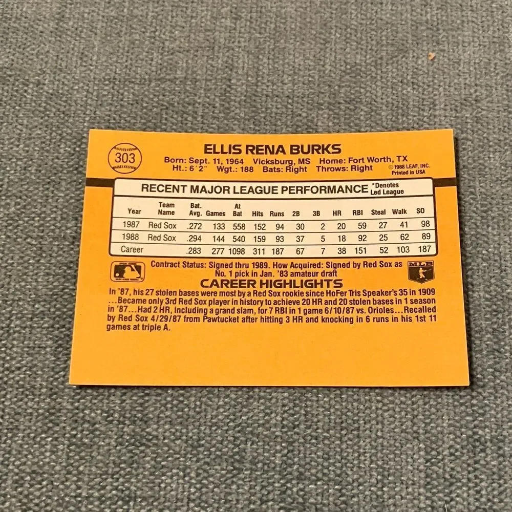1989 Donruss Boston Red Sox Baseball Card Trading Card